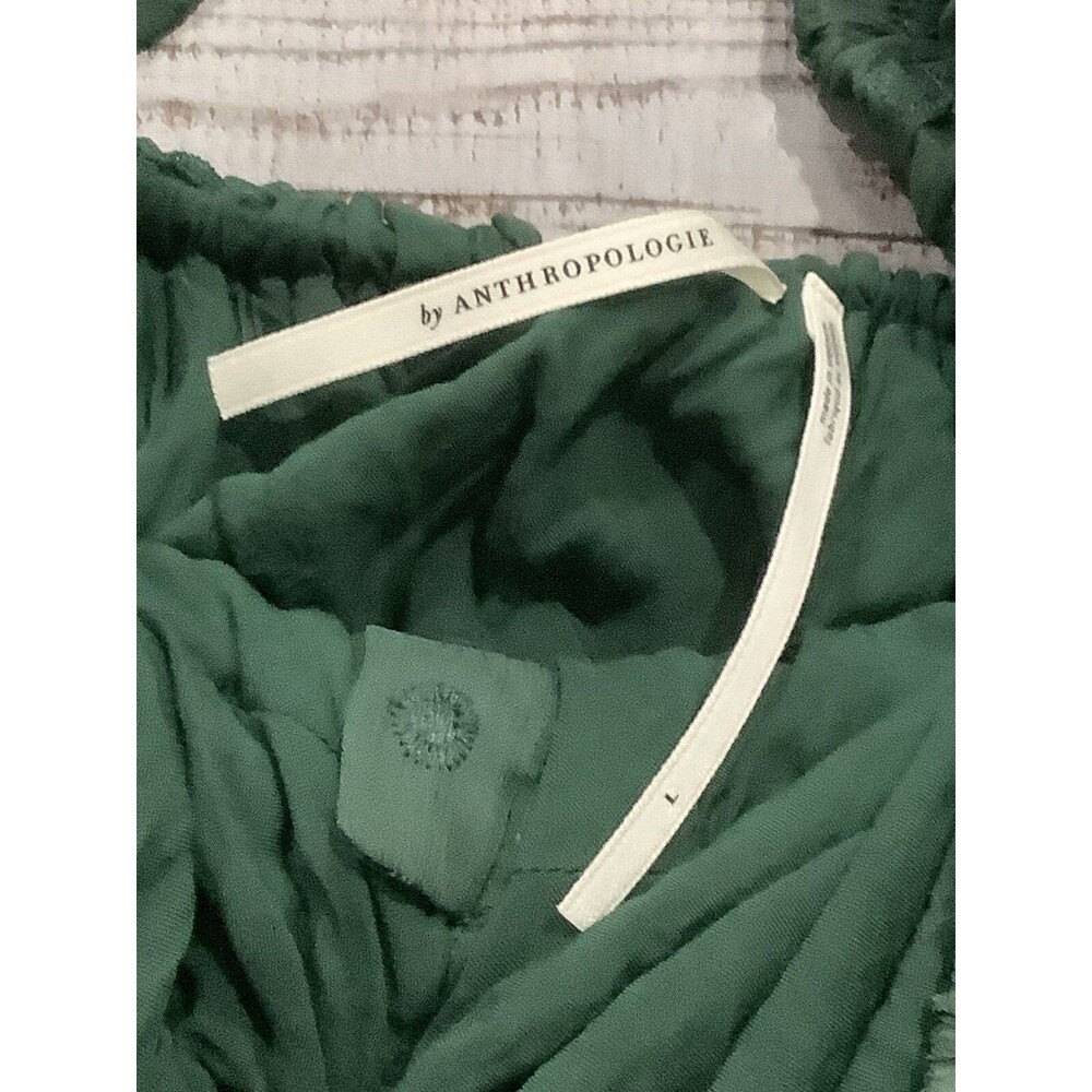 Anthropologie   Maxi Dress Green swiss dots lined open back  SZ L - Picture 5 of 16